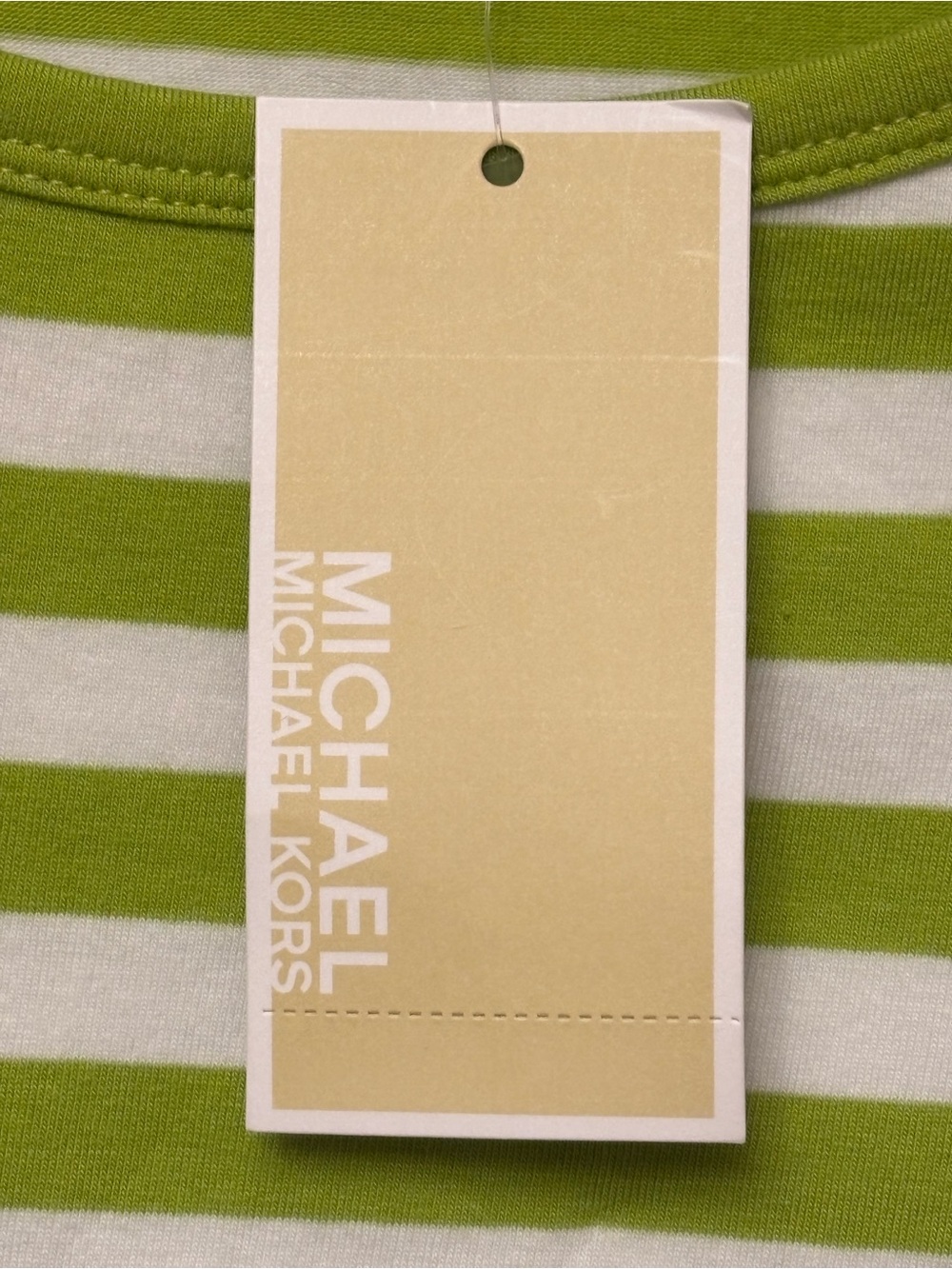 NWT MICHAEL KORS Green and White Striped Short-Sleeve Tee with Zip Detail - Picture 6 of 10